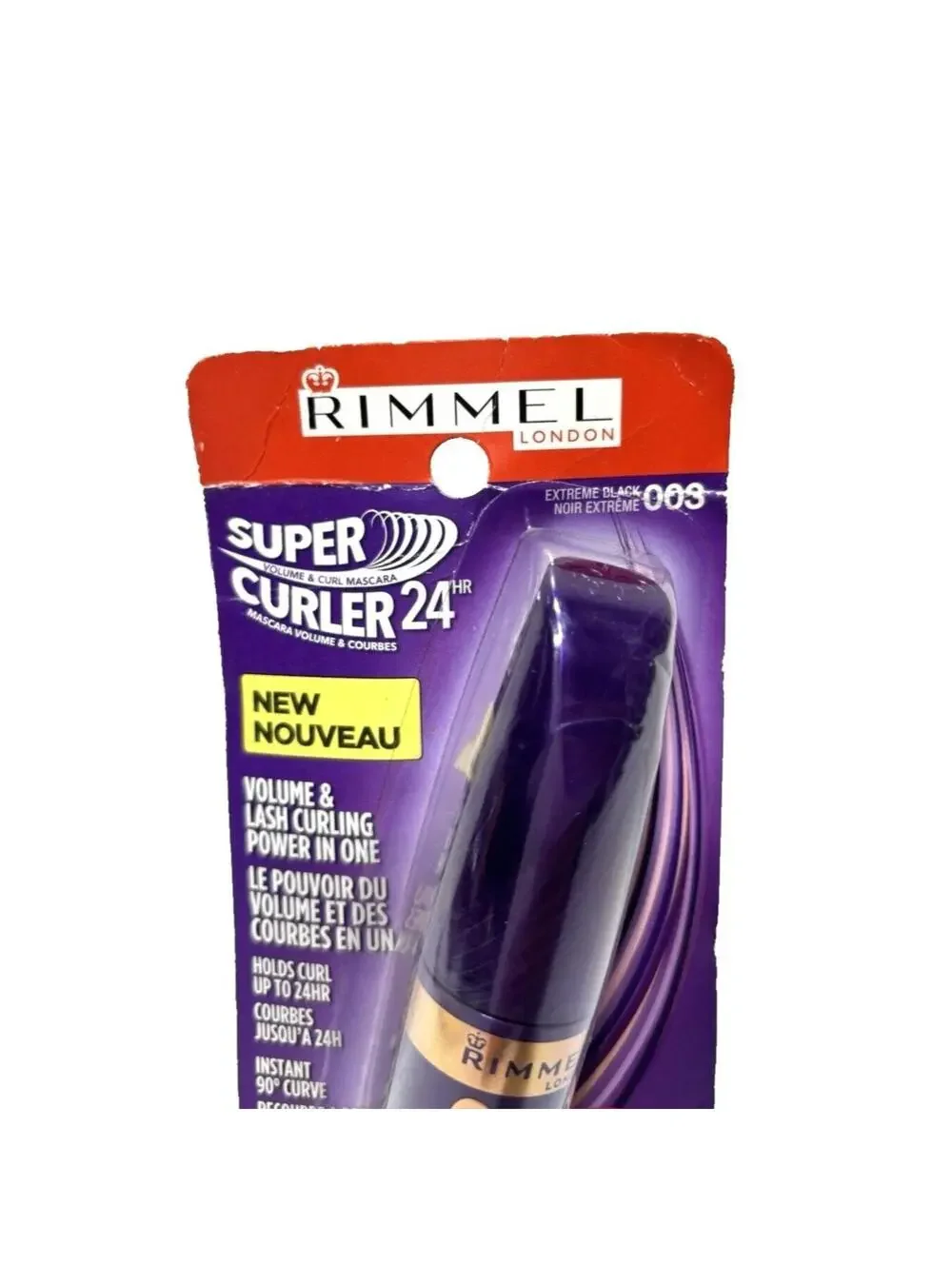 Rimmel London Super Curler Mascara 009 Extreme Black Volume & Curling Wand, NEW